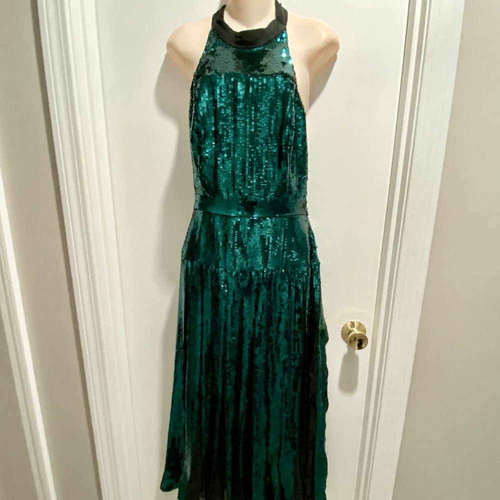 9) Karen Millen Christmas Event Whimsigoth Bling Pleated Sequin Maxi Dress 4/6
